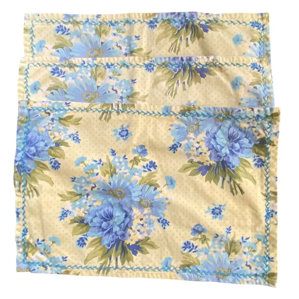 April Cornell Napkins Placemats Floral Yellow Blue Cotton‎ Table Linens Country